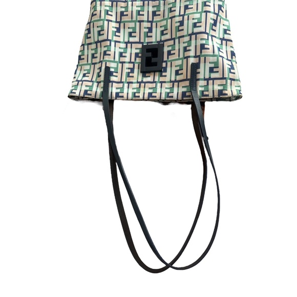 FENDI Authentic Zucca Multi-Color Canvas Tote Bag Navy Green Tan - Picture 3 of 13
